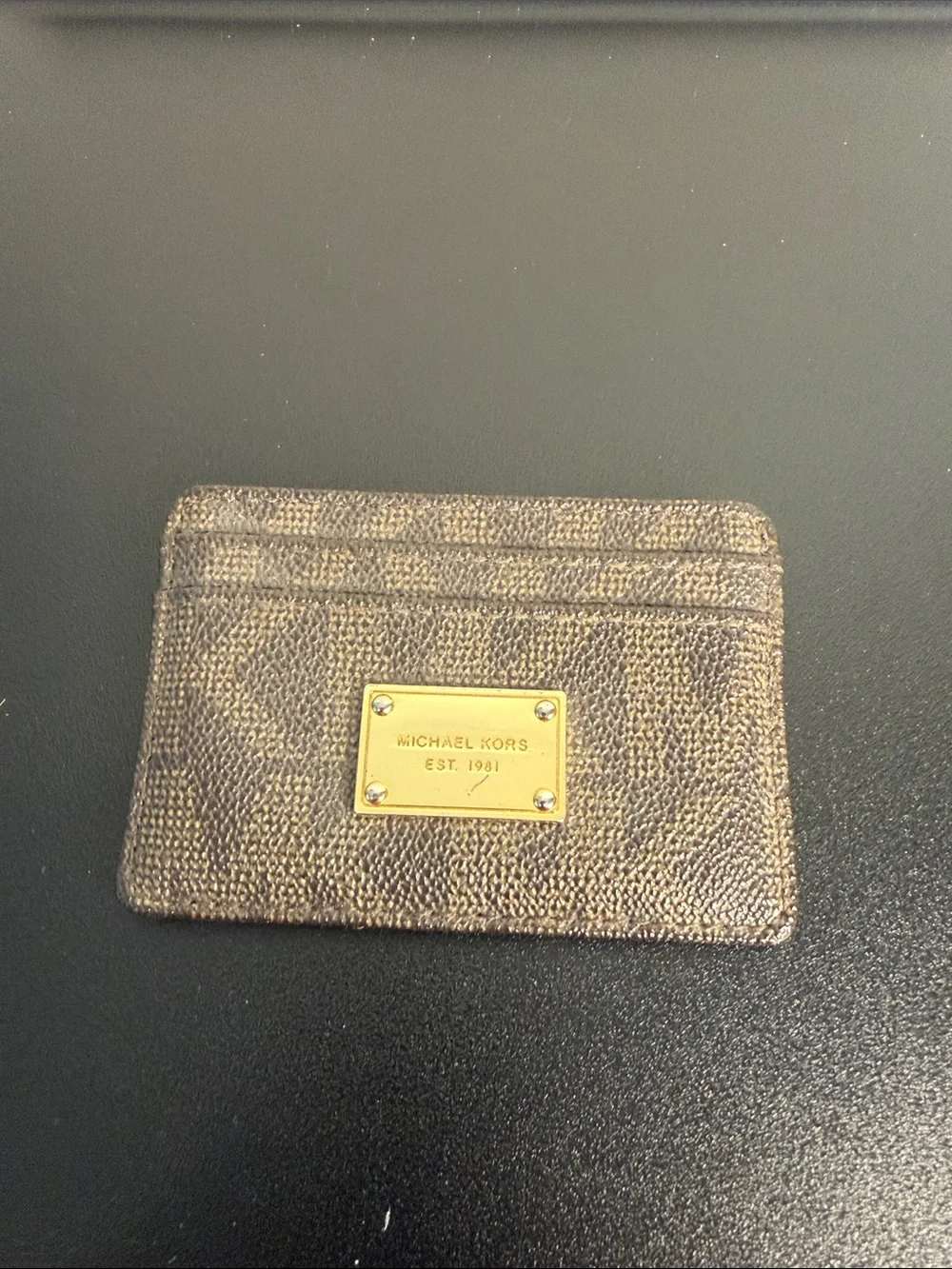 Michael Kors Brown and Gold Monogram Card Holder